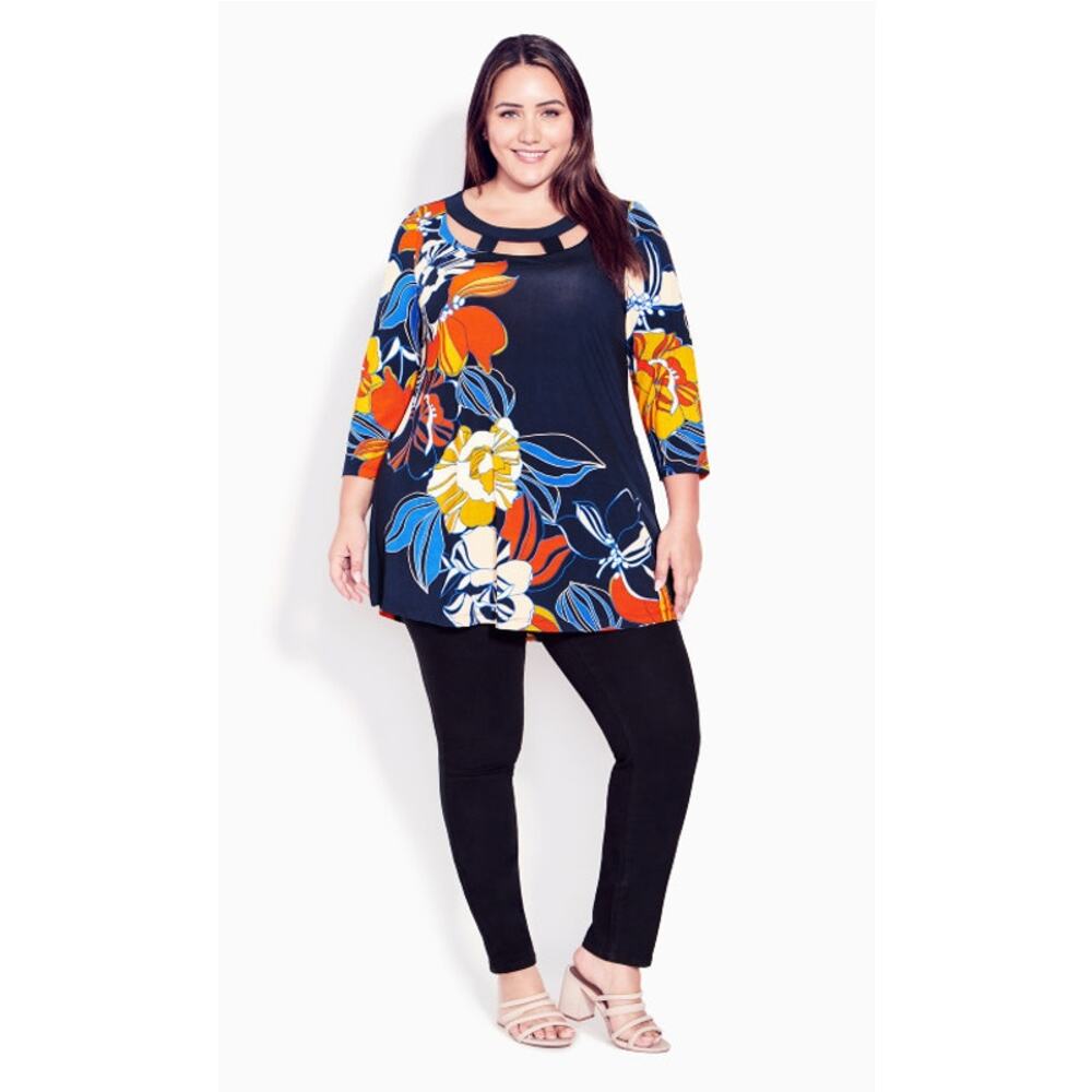 City Chic EVANS Women's Navy Harriet Placement Tunic Cutout Neck Size 30/32 NWT - Picture 4 of 10